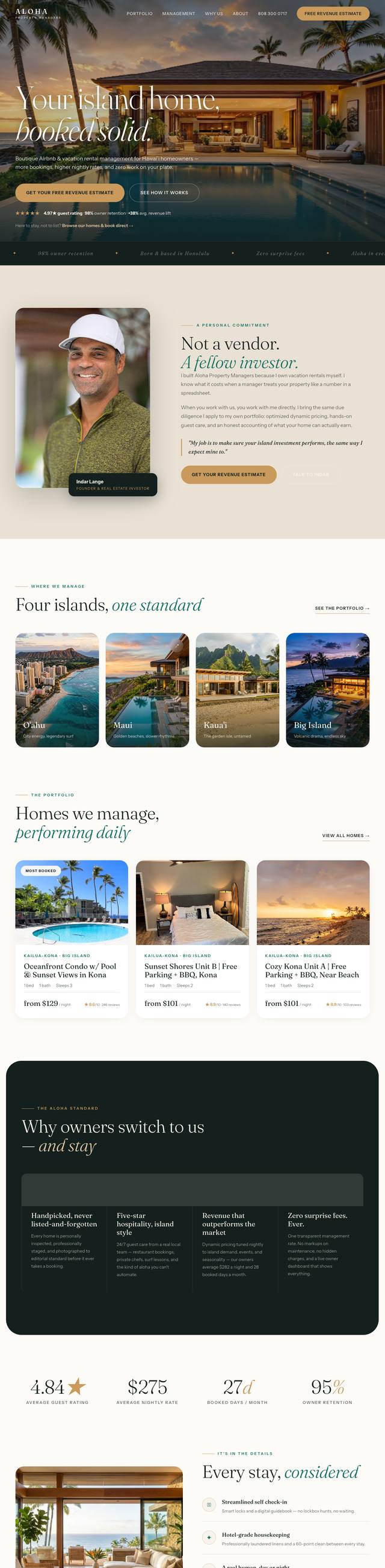 Aloha Property Managers website, full page