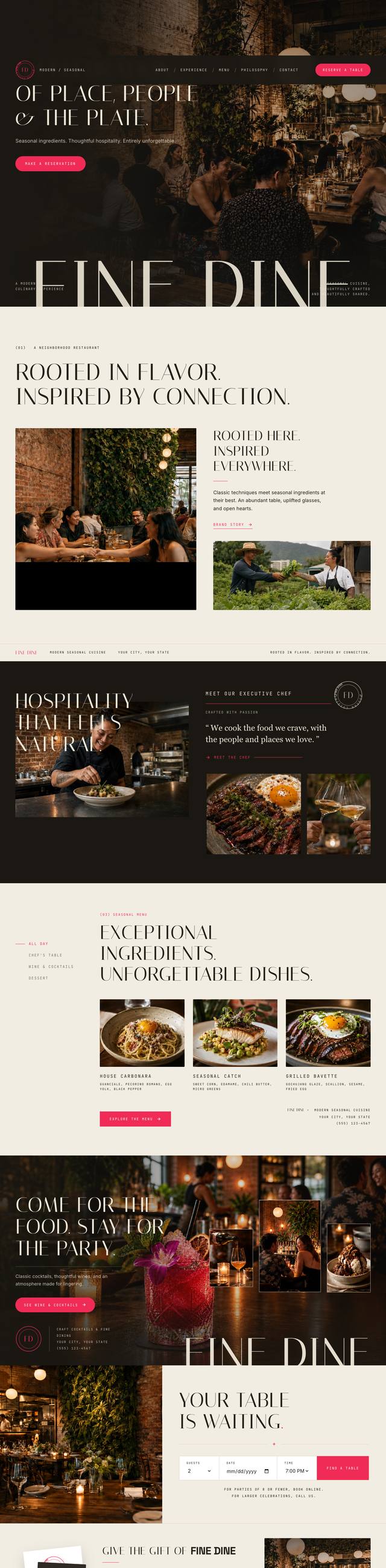 Fine Dine website, full page