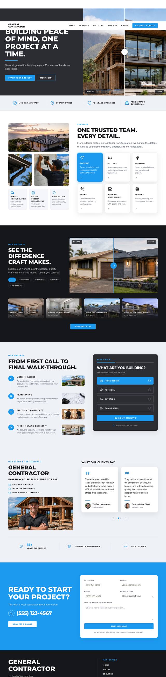 General Contractor website, full page