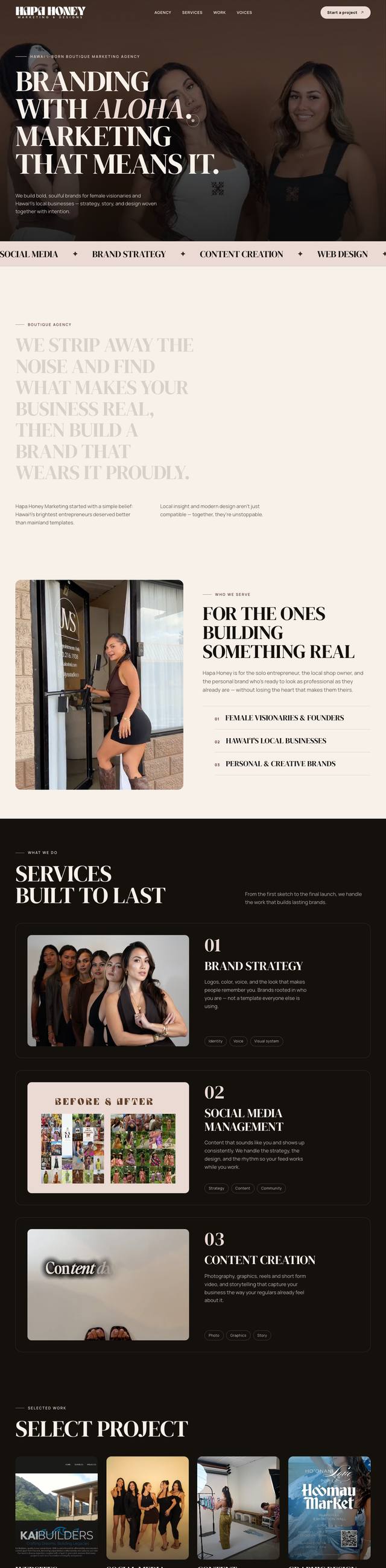 Hapa Honey Marketing website, full page