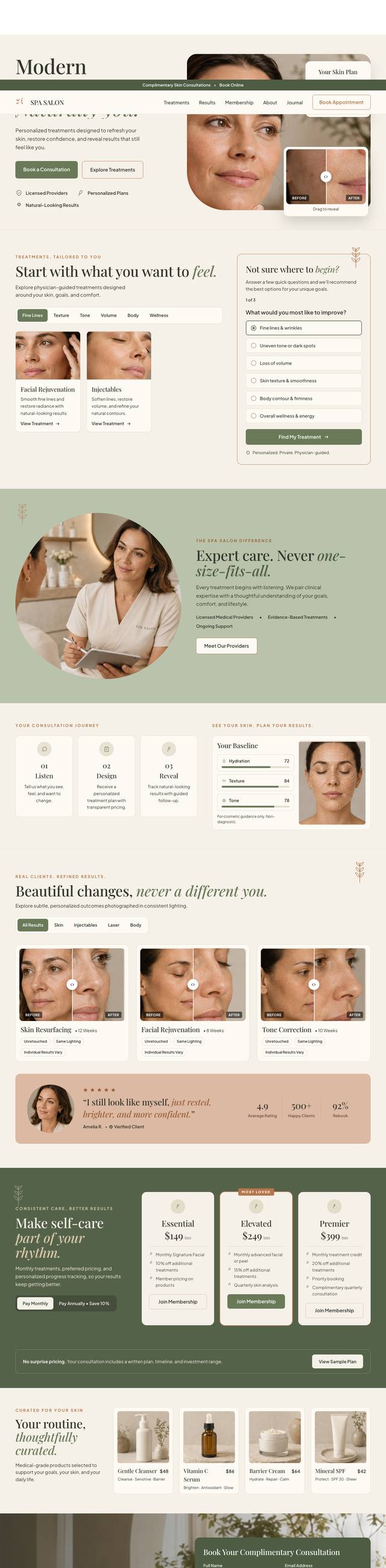 Spa Salon website, full page